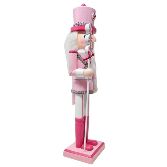 Pastel Candy Pink Soldier Nutcracker, 15" Wood Nutcracker, Candy Themed Decor - Picture 3 of 4
